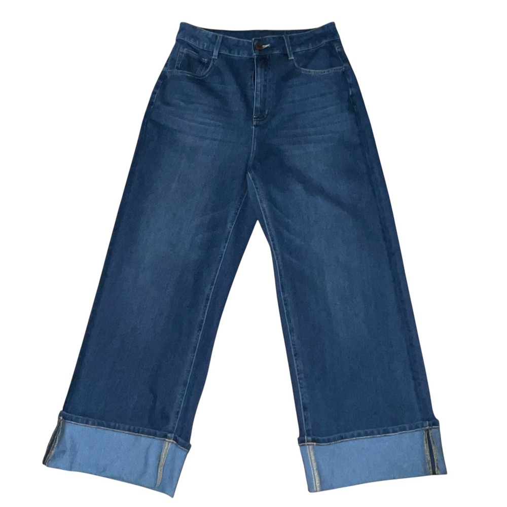 Halara Women Medium Wash Wide Leg Cuffed Jeans High Rise Denim Size M Regular